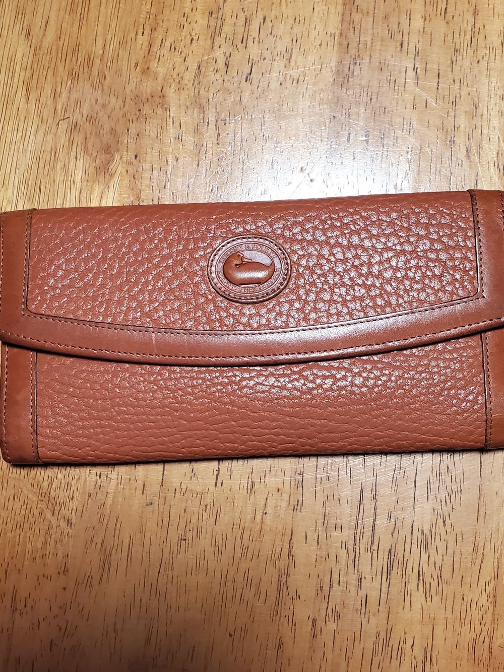 Vintage Dooney & Bourke Slim Continental Trifold Leather Wallet in Cognac